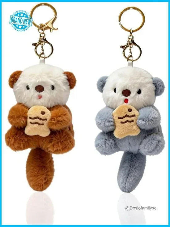 Otter Plush Keychain Adorable Animal Charm for Handbags Keys Backpacks Cute - Picture 1 of 7